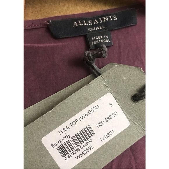 New All Saints Women's Burgundy Red Cold Shoulder Short Sleeves Tyra Top Size S - Picture 5 of 5